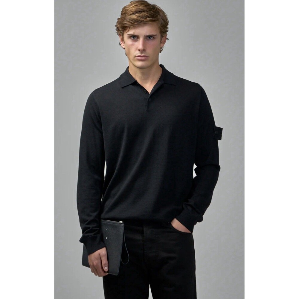 Stone Island Men’s Ghost Wool Navy Blue Polo Shirt Sz L MSRP $525